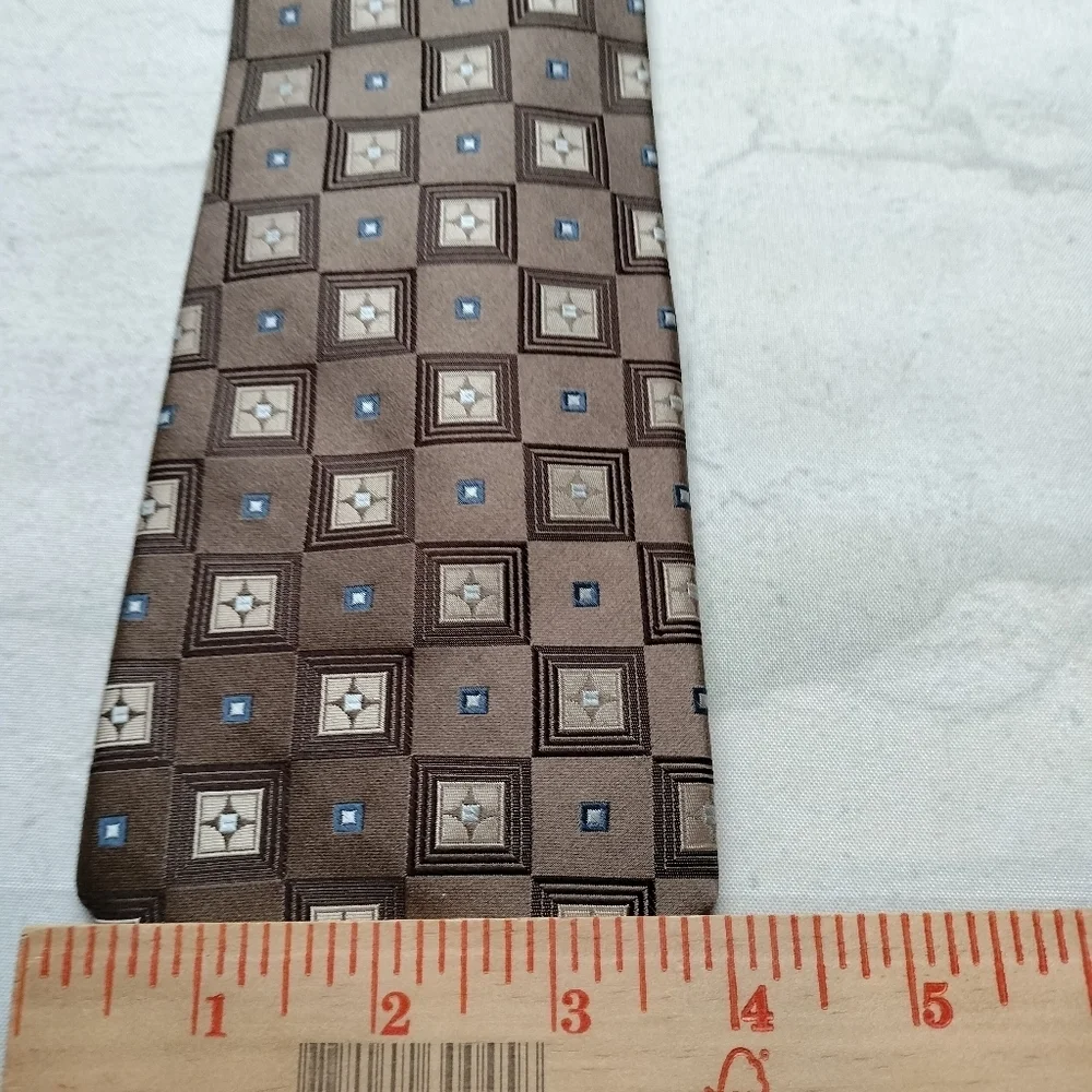 Insignia by Martin Wong Gold Bronze Silk Handmade Geometric Blue Accents Tie